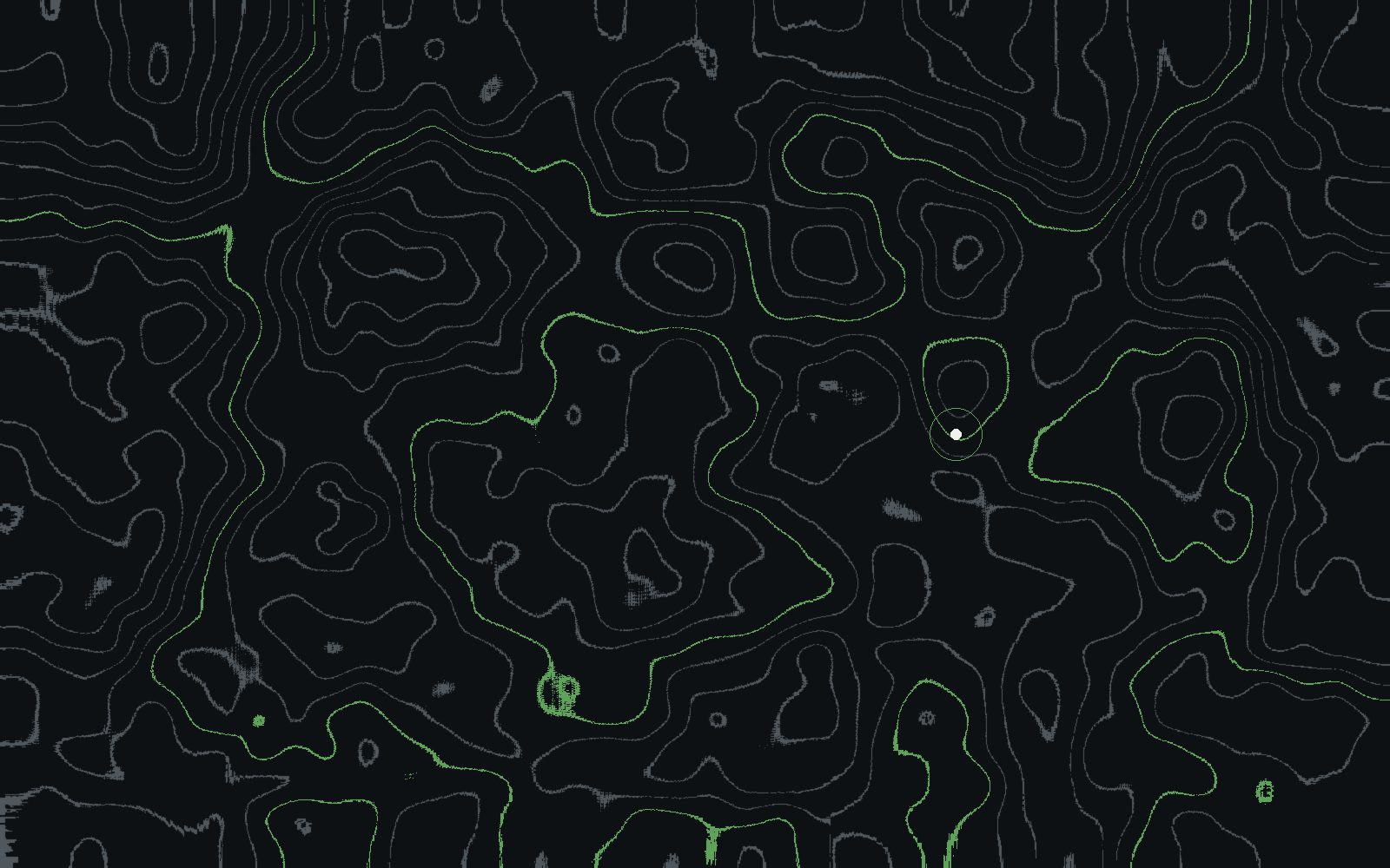 Stylised contour map with a highlighted location marker