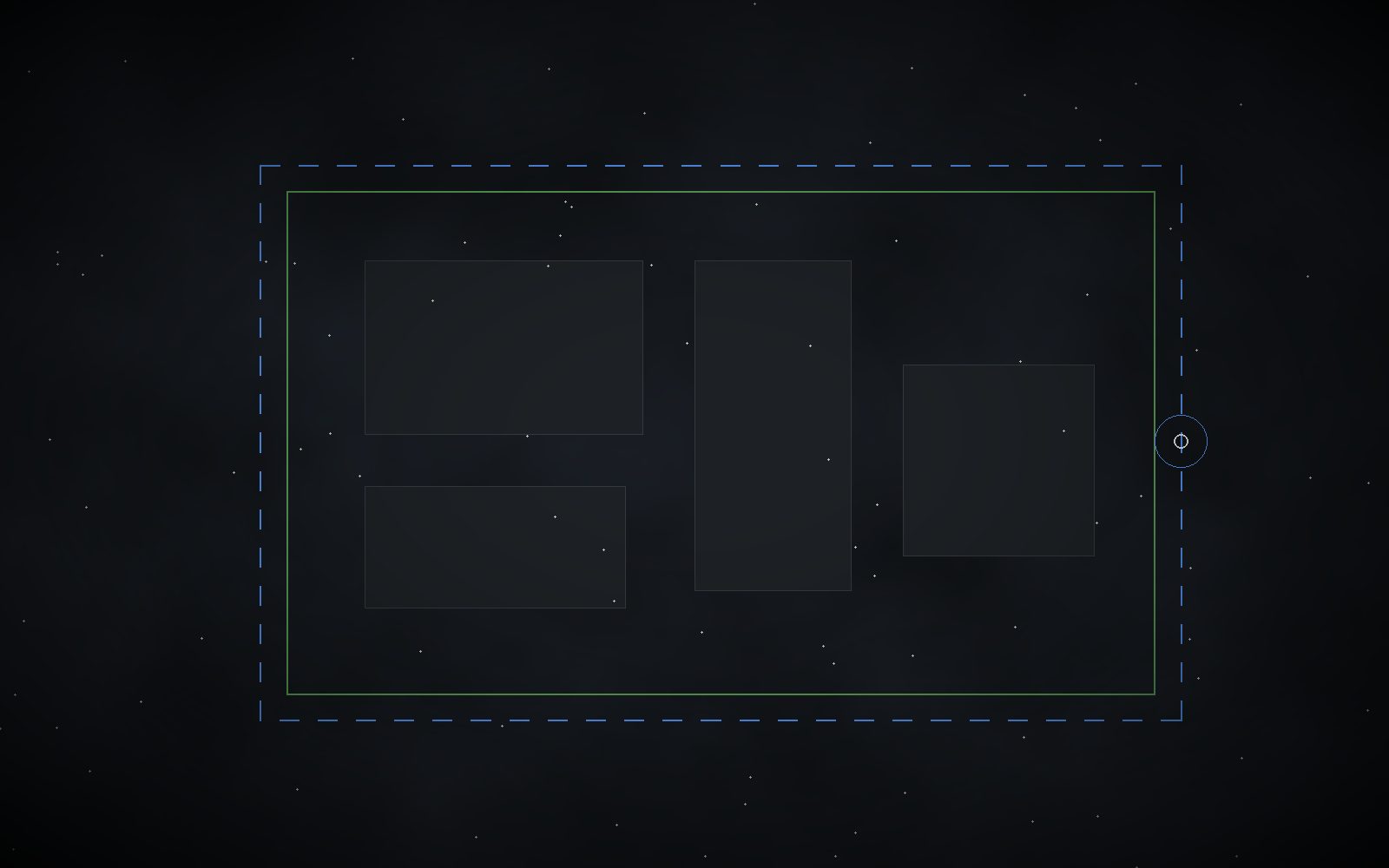 Stylised top-down plan of an industrial site with a dashed patrol route around the perimeter
